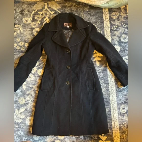 Anne Klein Black Wool Blend Pea Coat